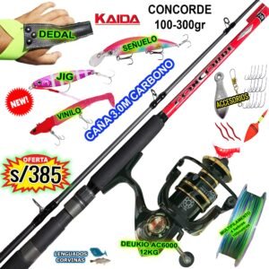 COMBO CAÑA DE PESCA KAIDA CONCORDE 3.0M CARRETE DEUKIO 6000 CON ACCESORIOS