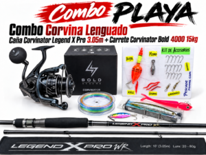 COMBO CORVINATOR LEGEND X PRO 3.05M CARBONO + CARRETE CORVINATOR BOLD 15kg CON ACCESORIOS