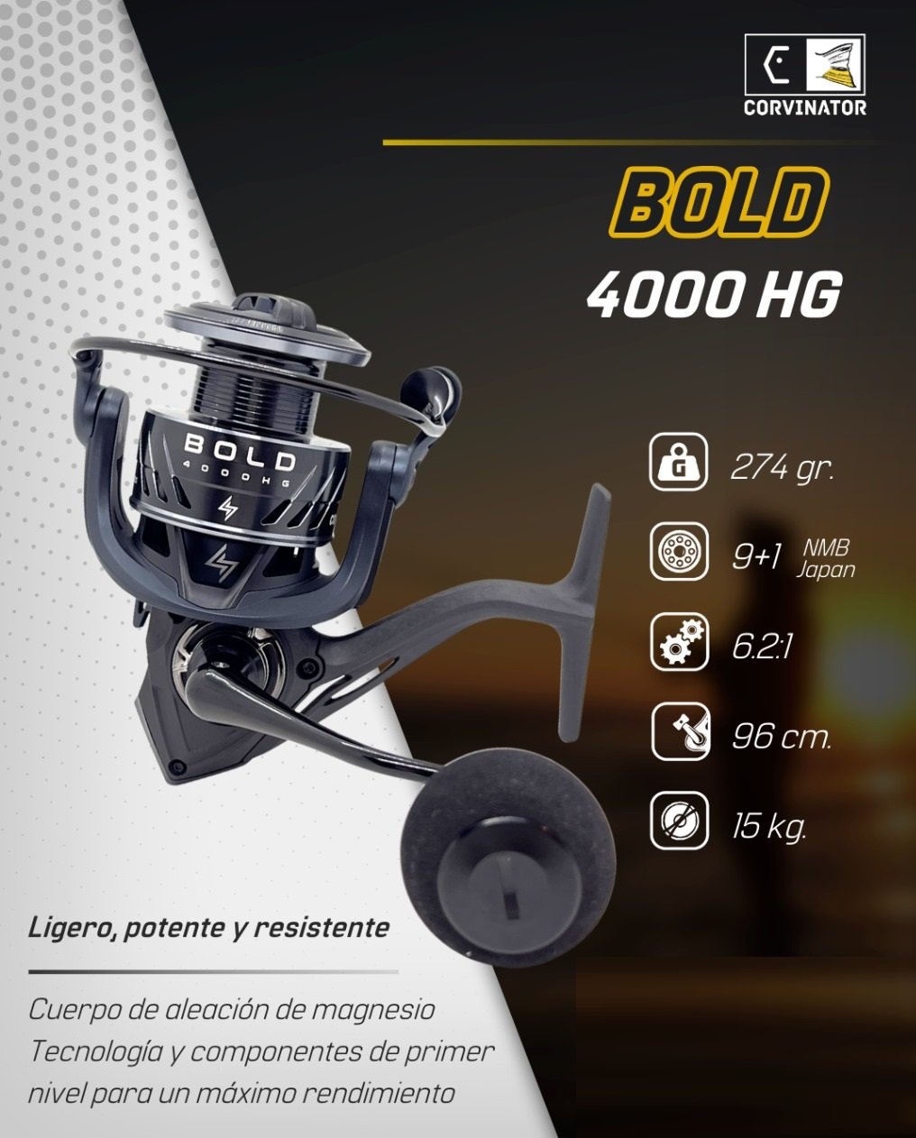 CARRETE CORVINATOR BOLD 4000HG 15kg Spinning - Imagen 2