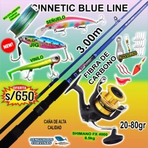 COMBO CAÑA DE PESCAR CINNETIC® BLUE LINE 3.00m + SHIMANO® FX 4000 CON ACCESORIOS