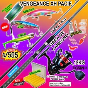 COMBO CAÑA DE PESCAR SHIMANO VENGEANCE XH 3.00m 4oz + CARRETE OCEAN FLARE 4000 12KG CON ACCESORIOS