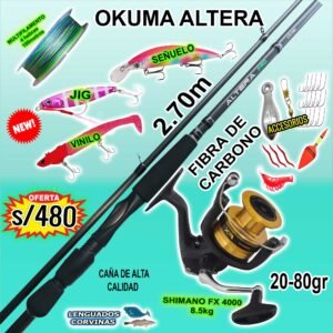 COMBO CAÑA DE PESCAR OKUMA® ALTERA PRO 2.70m + SHIMANO® FX 4000 CON ACCESORIOS
