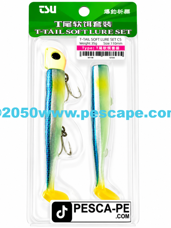 Vinilo de pesca TSURINOYA T- Tail efectivo 110mm 35g PEJERREY LINE DORADO
