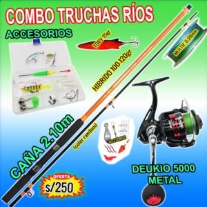 COMBO CAÑA DE PESCAR ATLANTIC FISHING HIBRIDO 2.10m + CARRETE DEUKIO 5000 METAL CON ACCESORIOS