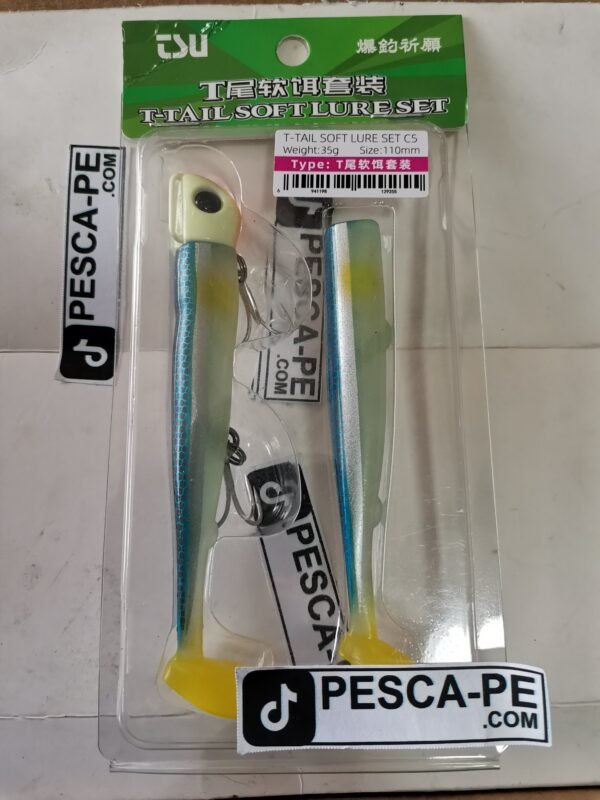 Vinilo de pesca TSURINOYA T- Tail efectivo 110mm 35g PEJERREY LINE DORADO