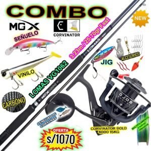 MEGACOMBO CAÑA MGX LOMAS VG1062 3.23M + CARRETE CORVINATOR BOLD 4000 15KG + ACCESORIOS