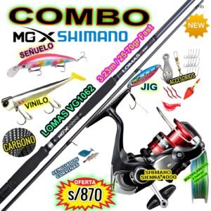 MEGACOMBO CAÑA MGX LOMAS VG1062 3.23M + CARRETE SHIMANO SIENNA 4000 + ACCESORIOS