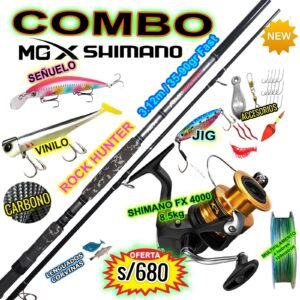 MEGACOMBO CAÑA MGX ROCK HUNTER 1032 3.12M + CARRETE FX 4000 + ACCESORIOS