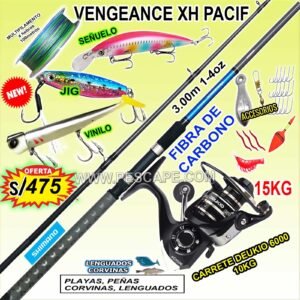COMBO SHIMANO VENGEANCE PACIFIC XH 3.00M 1-4oz + DEUKIO 6000 10kg CON ACCESORIOS