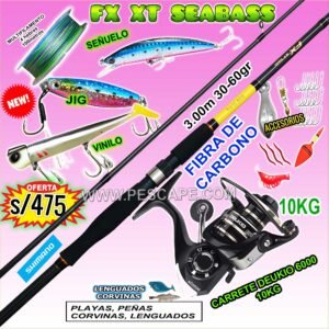 COMBO SHIMANO FX XT SEABASS 3.00m CARBONO + DEUKIO 6000 10KG ACCESORIOS