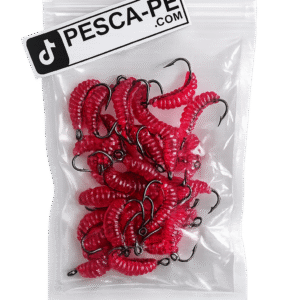 SET DE GUSANOS LARVAS PARA RIOS LAGUNAS MUELLES CON ANZUELOS 30PCS ROJOS