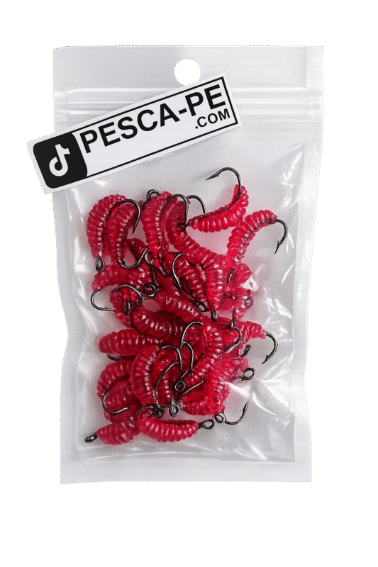 SET DE GUSANOS LARVAS PARA RIOS LAGUNAS MUELLES CON ANZUELOS 30PCS ROJOS