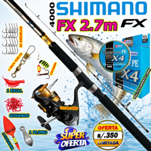 MegaCombo Shimano® FX 2.7m Carrete FX4000 8.5kg Accesorios FXKILLER2.7