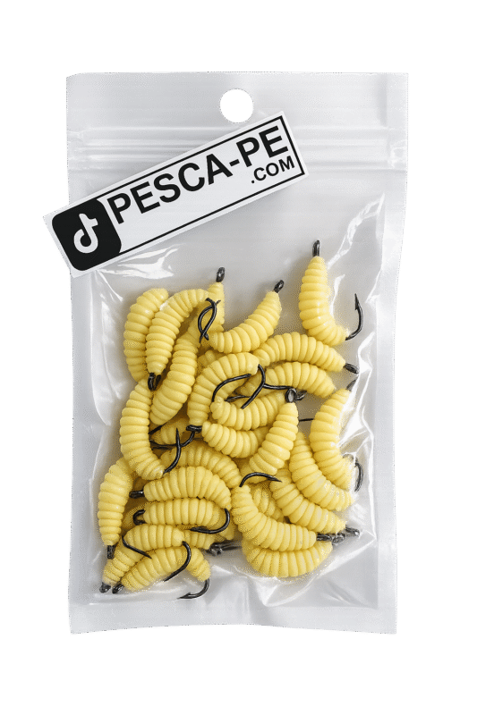 SET DE GUSANOS LARVAS PARA RIOS LAGUNAS MUELLES CON ANZUELOS 30PCS