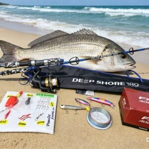Mega combo caña de pescar ocean Deep Shore 1.89m Kayak bote + Shimano FX 4000 KIT COMPLETO