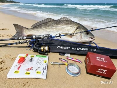 Mega combo caña de pescar ocean Deep Shore 1.89m Kayak bote + Shimano FX 4000 KIT COMPLETO