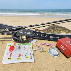 Mega combo caña de pescar Corvinator One Shot 2.74m carbono + Shimano FX 4000 KIT COMPLETO