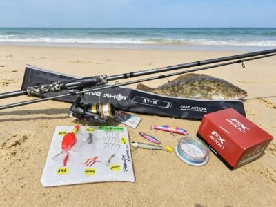 Mega combo caña de pescar Corvinator One Shot 2.74m carbono + Shimano FX 4000 KIT COMPLETO
