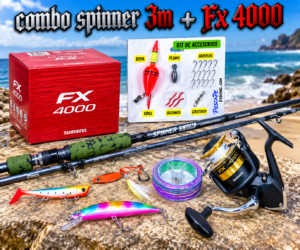 Combo Caña de pescar Corvinator Spinner AT-Power 3.05m + Carrete FX 4000 con Accesorios