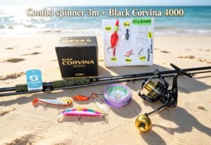 Combo Caña de pescar Corvinator Spinner AT-Power 3.05m + Carrete Black Corvina 4000 con Accesorios