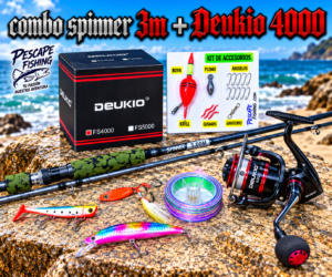 Combo Caña de pescar Corvinator Spinner AT-Power 3.05m + Carrete Deukio 4000 con Accesorios