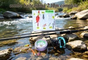 Combo baitcasting 2.10m + carrete izquierdo + accesorios