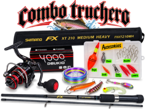Combo Truchero caña de pescar SHIMANO FX XT 2.10m Carbono + Deukio 4000 kit completo