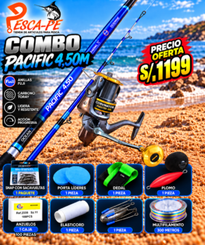 Combo caña de pescar Ocean Pacific 4.50m + Carrete Corvinator Master 10k 20kg
