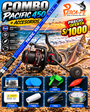 Combo Caña Ocean Pacific 4.50m Surfcasting Carbono + Carrete Ocean Terracosta 10000 + accesorios
