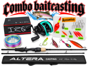 Combo Baitcasting caña de pescar Okuma 1.95m + carrete  kit completo