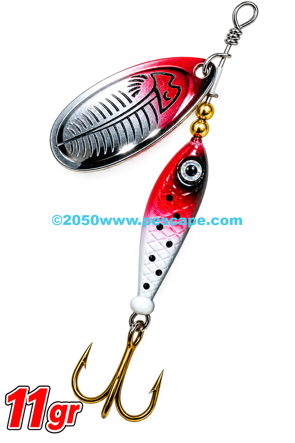 Señuelo Spinner Mariposa para trucha 11gr Lagunas ríos White Red
