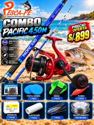 Combo Caña Ocean Pacific 4.50m Surfcasting Carbono + Carrete Ocean Surfcaster 10K + accesorios