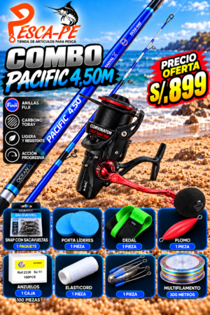 Combo caña de pescar Ocean Pacific 4.50m + Carrete Corvinator Master 10k 20kg