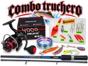 Combo Truchero caña de pescar OKUMA COMPETITION 2.10m Composite + Deukio 4000 kit completo