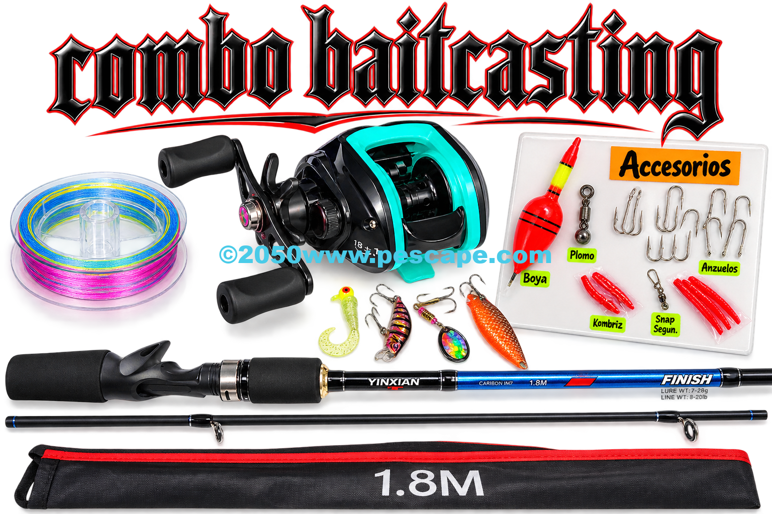 Combo Baitcasting caña de pescar Yinxian 2.10m + carrete kit completo