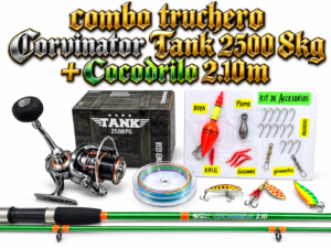 COMBO CAÑA TRUCHERO CORVINATOR TANK 2500 8KG + CAÑA COCODRILO 2.10M CON ACCESORIOS