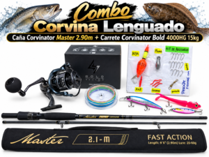 COMBO CORVINATOR MASTER 2.90M CARBONO Fuji + CARRETE CORVINATOR BOLD 15kg CON ACCESORIOS