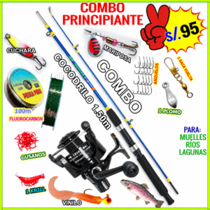 COMBO CAÑA DE PESCAR 1.50m COCODRILO Ríos Arroyos