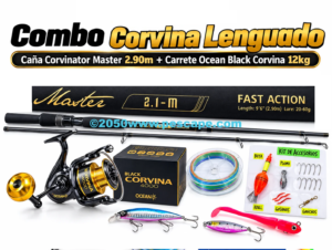 COMBO CORVINATOR MASTER 2.90M CARBONO Fuji + CARRETE OCENA BLACK CORVINA 12kg CON ACCESORIOS